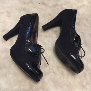 Suede/patent leather look - lace up heels, size 9